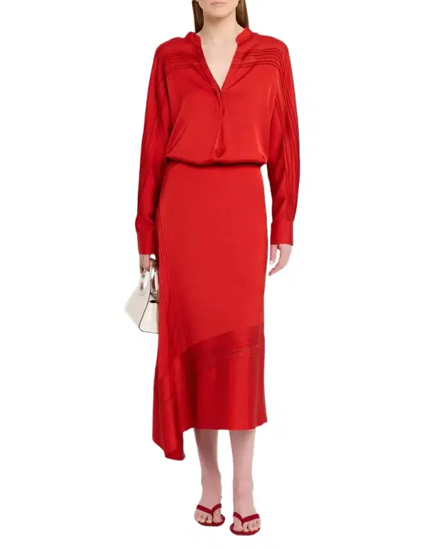 Pintuck Long-Sleeve Satin Blouse