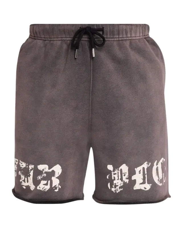 Men 's Worn Gothic Logo Cotton Fleece Shorts