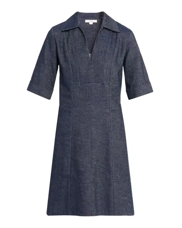 Vince Short-Sleeve A-Line Chambray Dress