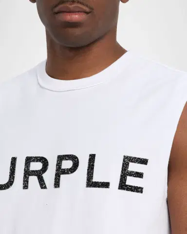 PURPLE Men's Textured-Logo Sleeveless Cotton T-Shirt | Thumbnail 5 PURPLE Men's Textured-Logo Sleeveless Cotton T-Shirt | Thumbnail 5