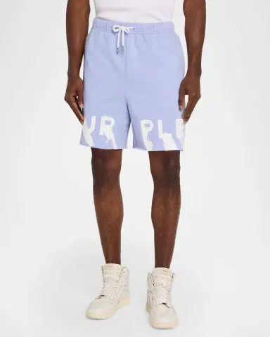 PURPLE Men's Painted Wordmark Cotton Fleece Shorts | Thumbnail 4 PURPLE Men's Painted Wordmark Cotton Fleece Shorts | Thumbnail 4