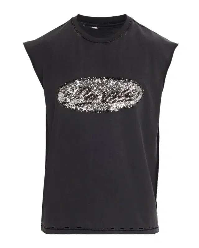 PURPLE Men 's Sequin-Logo Distressed Cotton Tank Top
