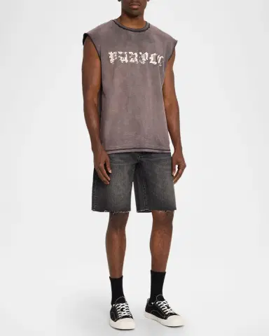 PURPLE Men's Worn Gothic Cotton Tank Top | Thumbnail 2