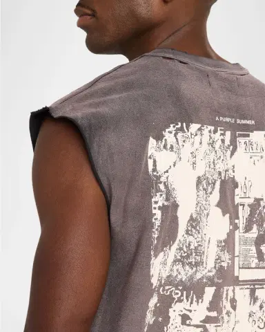 PURPLE Men's Worn Gothic Cotton Tank Top | Thumbnail 3