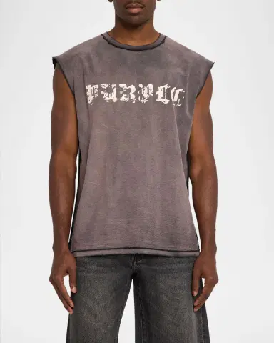 PURPLE Men's Worn Gothic Cotton Tank Top | Thumbnail 4