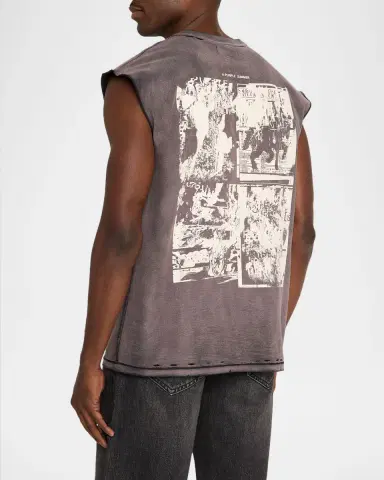 PURPLE Men's Worn Gothic Cotton Tank Top | Thumbnail 5