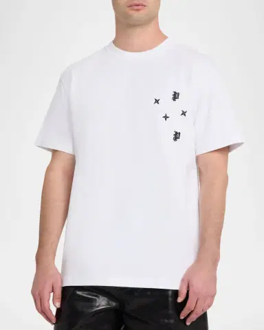 PURPLE Men's Beaded-Monogram Crewneck Jersey T-Shirt | Thumbnail 4