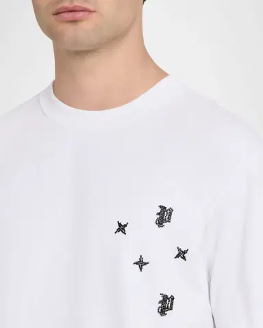 PURPLE Men's Beaded-Monogram Crewneck Jersey T-Shirt | Thumbnail 5
