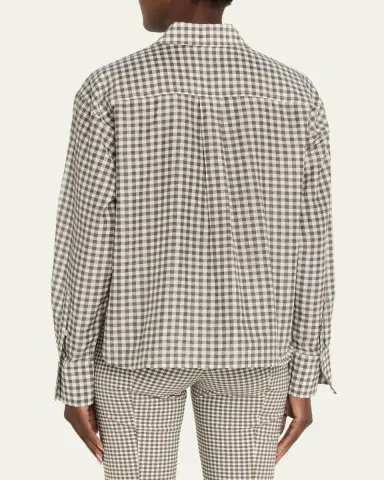 Vince Long-Sleeve Cropped Cotton-Silk Gingham Shirt | Thumbnail 3