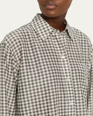Vince Long-Sleeve Cropped Cotton-Silk Gingham Shirt | Thumbnail 5