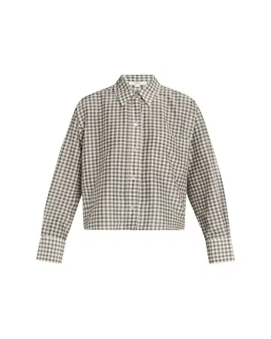 Vince Long-Sleeve Cropped Cotton-Silk Gingham Shirt | Thumbnail 1