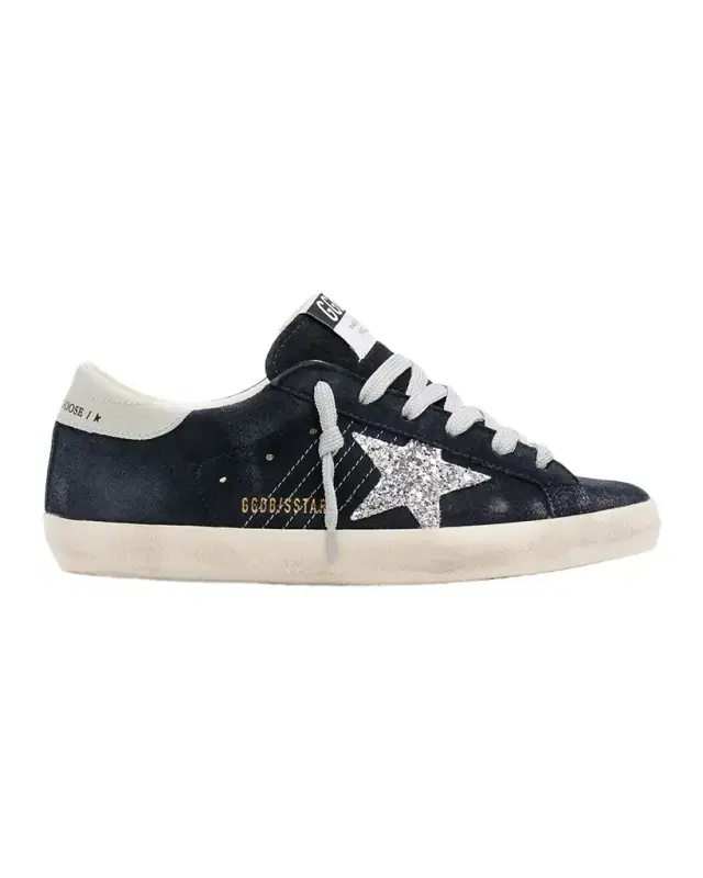 Golden Goose Super-Star Suede Glitter Low-Top Sneakers