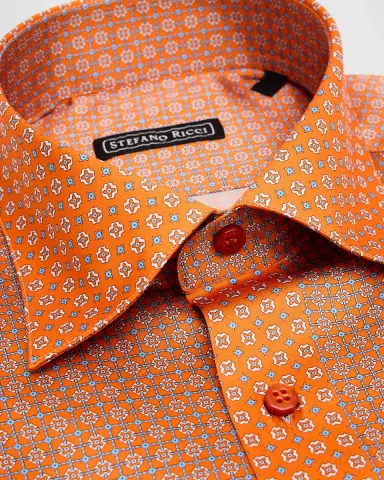 Stefano Ricci Men's Silk Micro-Geometric Dress Shirt | Thumbnail 2