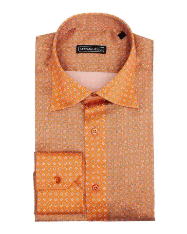 Stefano Ricci Men's Silk Micro-Geometric Dress Shirt | Thumbnail 1