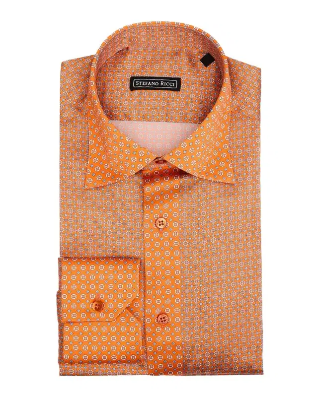 Men 's Silk Micro-Geometric Dress Shirt