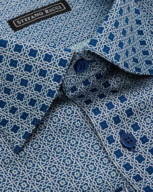 Men 's Geomtric-Print Silk Dress Shirt