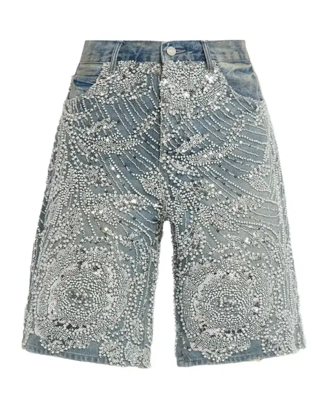 Men 's P070 Hand-Beaded & Crystal-Embellished Denim Shorts