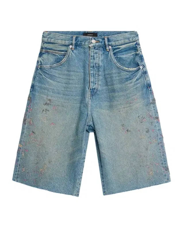 Men 's Beaded Splatter Denim Shorts