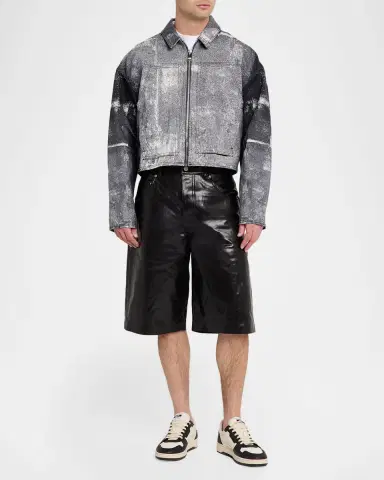 PURPLE Men's Beaded Palms Print Denim Jacket | Thumbnail 2 PURPLE Men's Beaded Palms Print Denim Jacket | Thumbnail 2