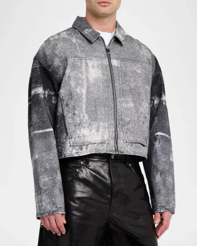 PURPLE Men's Beaded Palms Print Denim Jacket | Thumbnail 4 PURPLE Men's Beaded Palms Print Denim Jacket | Thumbnail 4