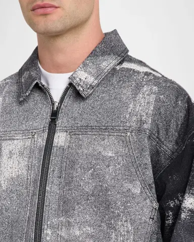 PURPLE Men's Beaded Palms Print Denim Jacket | Thumbnail 5 PURPLE Men's Beaded Palms Print Denim Jacket | Thumbnail 5