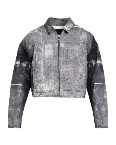 PURPLE Men's Beaded Palms Print Denim Jacket | Thumbnail 1 PURPLE Men's Beaded Palms Print Denim Jacket | Thumbnail 1