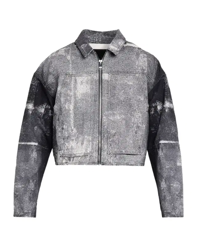 PURPLE Men 's Beaded Palms Print Denim Jacket