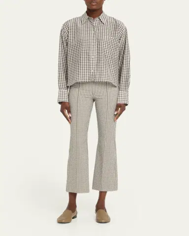 Vince Niki Gingham Mid-Rise Crop Flare Pants | Thumbnail 2 Vince Niki Gingham Mid-Rise Crop Flare Pants | Thumbnail 2