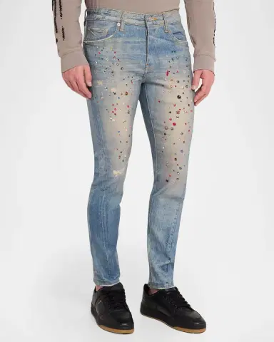PURPLE Men's P001 Jewel Print Skinny Jeans | Thumbnail 4