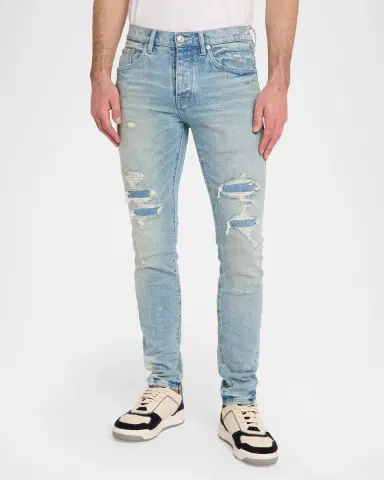 PURPLE Men's P001 Garda Repairs Distressed Skinny Jeans | Thumbnail 4