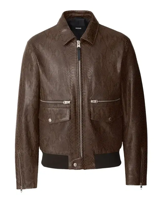 Men 's Jakari Snake Pattern Leather Zip Jacket