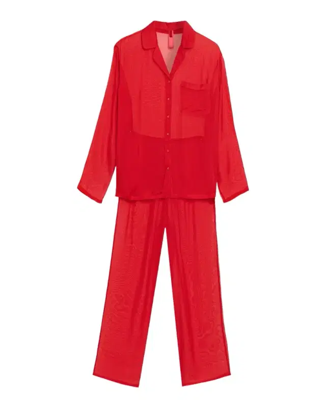 Button-Down Sheer Silk Lounge Set