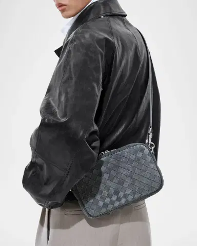 Bottega Veneta Men's Small Intrecciato Suede Camera Bag | Thumbnail 2 Bottega Veneta Men's Small Intrecciato Suede Camera Bag | Thumbnail 2