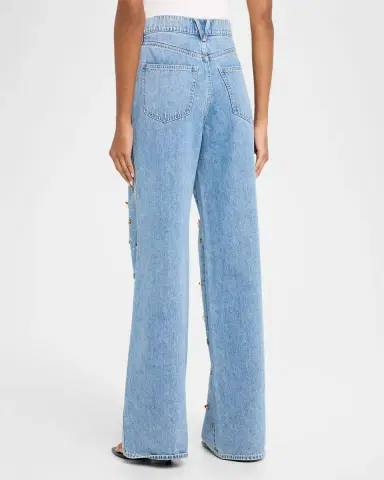Veronica Beard Kasey Embellished Denim Mid-Rise Wide-Leg Jeans | Thumbnail 3 Veronica Beard Kasey Embellished Denim Mid-Rise Wide-Leg Jeans | Thumbnail 3