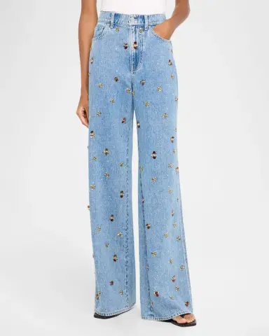 Veronica Beard Kasey Embellished Denim Mid-Rise Wide-Leg Jeans | Thumbnail 4 Veronica Beard Kasey Embellished Denim Mid-Rise Wide-Leg Jeans | Thumbnail 4