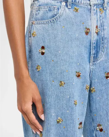 Veronica Beard Kasey Embellished Denim Mid-Rise Wide-Leg Jeans | Thumbnail 5 Veronica Beard Kasey Embellished Denim Mid-Rise Wide-Leg Jeans | Thumbnail 5