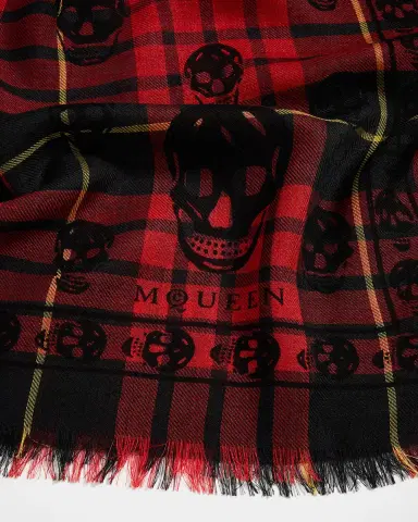 Alexander McQueen Men's Tartan Skull Silk-Blend Scarf | Thumbnail 2 Alexander McQueen Men's Tartan Skull Silk-Blend Scarf | Thumbnail 2