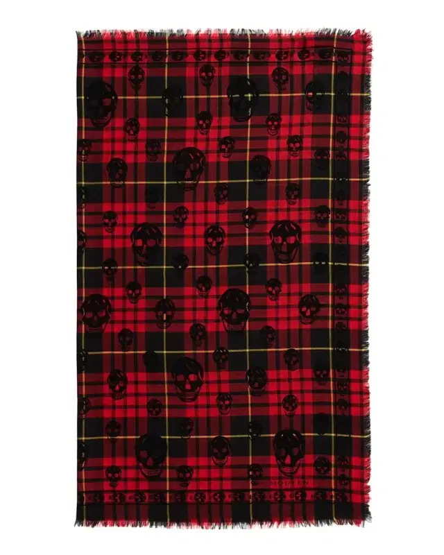 McQueen Men 's Tartan Skull Silk-Blend Scarf