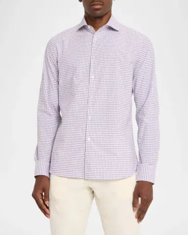 Canali Men's Grid Check Cotton Sport Shirt | Thumbnail 4