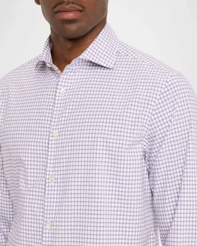Canali Men's Grid Check Cotton Sport Shirt | Thumbnail 5