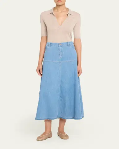 Kobi Halperin Ysabelle A-Line Cotton Denim Midi Skirt | Thumbnail 2