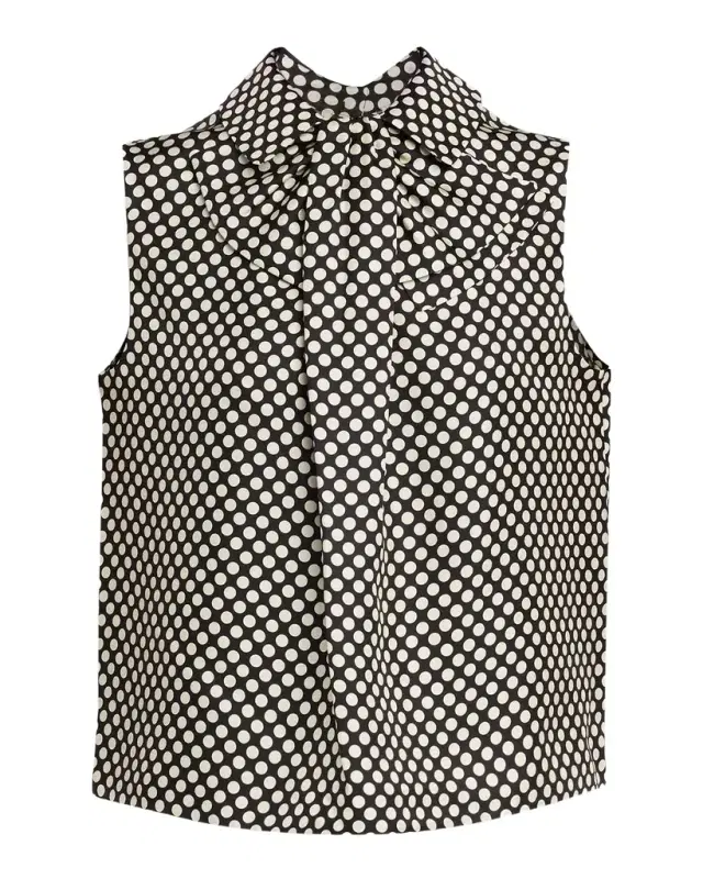 Polka Dot Silk Twill Sleeveless Blouse