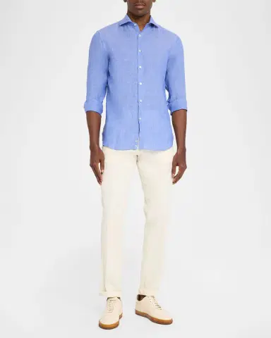 Canali Men's Solid Linen Sport Shirt | Thumbnail 2 Canali Men's Solid Linen Sport Shirt | Thumbnail 2