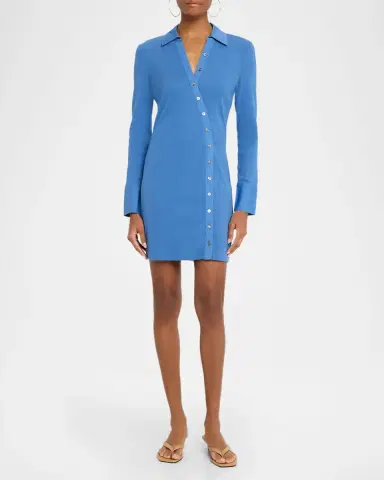 Veronica Beard Brenner Long-Sleeve Asymmetric Button Mini Dress | Thumbnail 2 Veronica Beard Brenner Long-Sleeve Asymmetric Button Mini Dress | Thumbnail 2