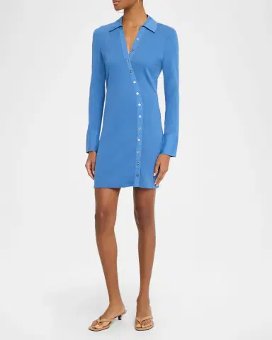 Veronica Beard Brenner Long-Sleeve Asymmetric Button Mini Dress | Thumbnail 4 Veronica Beard Brenner Long-Sleeve Asymmetric Button Mini Dress | Thumbnail 4