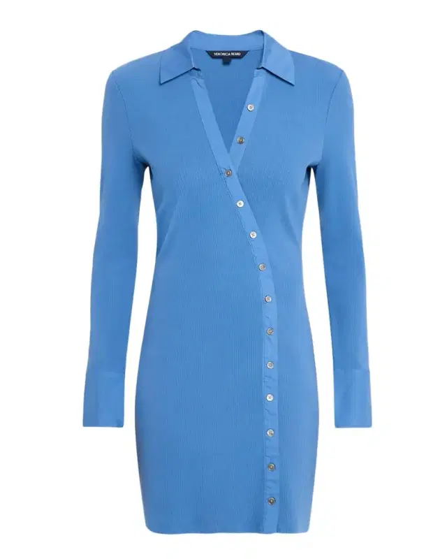 Brenner Long-Sleeve Asymmetric Button Mini Dress
