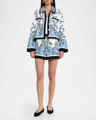 Veronica Beard Novelle Floral Cotton-Terry Shirt | Thumbnail 2 Veronica Beard Novelle Floral Cotton-Terry Shirt | Thumbnail 2