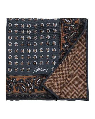 Brioni Men's Geometric to Glen Plaid Hand-Rolled Silk Pocket Square | Thumbnail 1 Brioni Men's Geometric to Glen Plaid Hand-Rolled Silk Pocket Square | Thumbnail 1