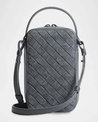 Bottega Veneta Men's Getaway Intrecciato Suede Phone Pouch | Thumbnail 2