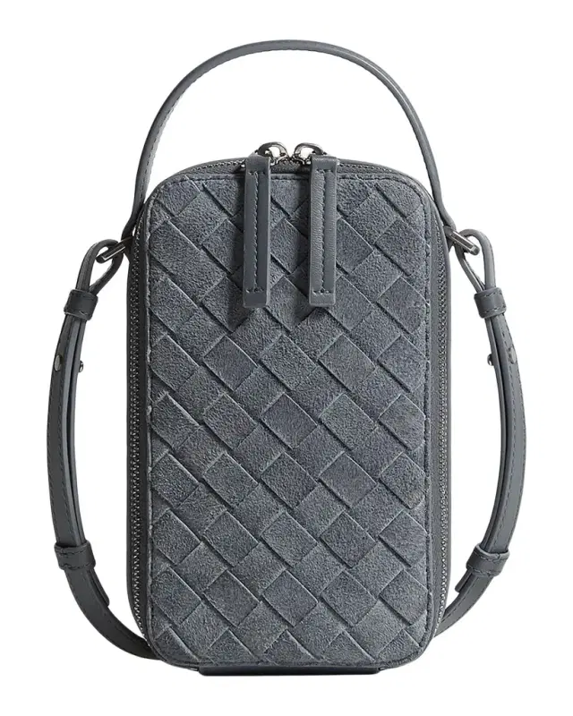Bottega Veneta Men's Getaway Intrecciato Suede Phone Pouch